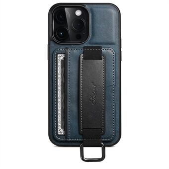 SUTENI H13 voor iPhone 15 Pro hoesje PU leder bekleed TPU met standaard en handstrap.