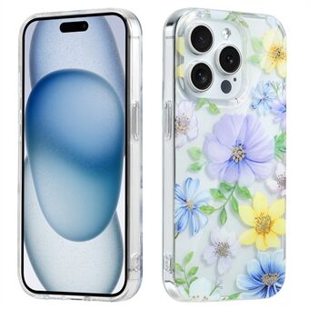 Voor iPhone 15 Pro bloemenpatroon telefoonhoesje van PC +TPU transparante cover.