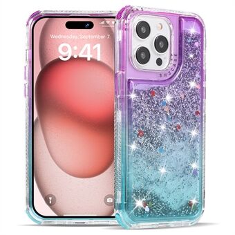 Voor iPhone 15 Pro Hoesje Gradient Quicksand Vloeibare Glitters TPU+PC Achterkant