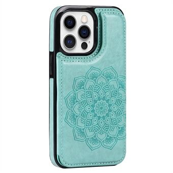 Voor iPhone 15 Pro telefoonhoesje met bedrukte Mandala bloem, gemaakt van PU-leer+TPU omvalbescherming