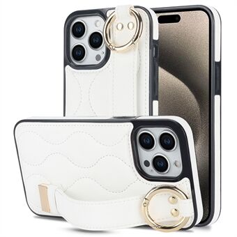 Voor iPhone 15 Pro Kickstand Hoesje met golfpatroon, anti-kras PU + TPU telefoonhoesje.