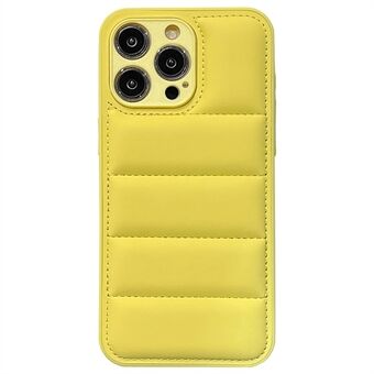 Voor iPhone 15 Pro hoesje 3D donsjack PC+TPU+PU lederen nauwkeurige uitsparing voor de lens cover.