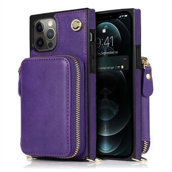 Voor de iPhone 15 Pro Mobiele Telefoon Kickstand Hoesje TPU+PU Cover met Lange Riem.