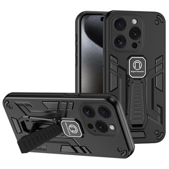 Voor de iPhone 15 Pro Kickstand Case PC + TPU Dubbele Laag Beschermende Telefoonhoes.