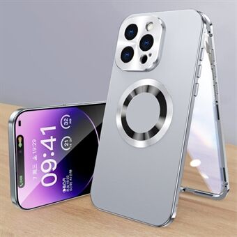 Voor iPhone 15 Pro Hoesje Metaal+Acryl+Gehard Glas Telefoonhoes Compatibel met Magsafe