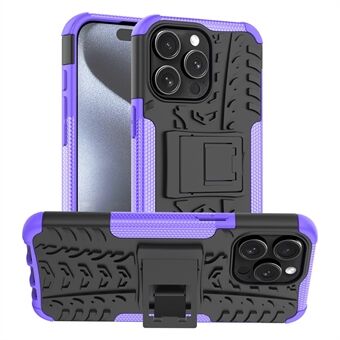 Voor de iPhone 15 Pro PC+TPU Telefoonhoesje met bandenstructuur, anti-slip standaardhoesje.