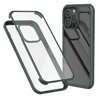 Voor iPhone 15 Pro Max Dubbelzijdig Gehard Glas + Siliconen Frame Telefoonhoesje Volledige Bescherming Telefoonhoes