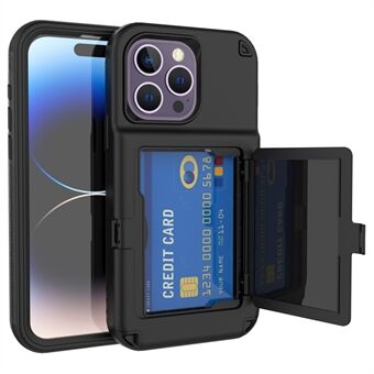 Voor iPhone 15 Pro Max Hoesje PC+TPU Telefoonhoesje met Verborgen Kaartsleuf / Spiegel