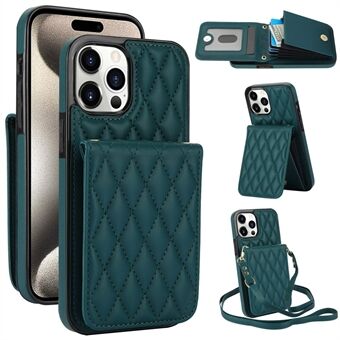 Voor de iPhone 15 Pro Max Hoes Rhombus Leer + TPU met Kaartsleuven Telefoonhoesje met Crossbody Band