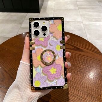 Voor iPhone 15 Pro Max hoesje Olieverfschilderij Bloem PC+TPU Telefoonhoesje met Ring Kickstand