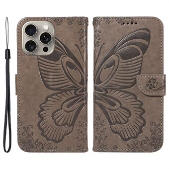 Voor iPhone 15 Pro Max Hoesje Leer Portemonnee Inklapbare Standaard Telefoonhoes met vlinderopdruk.