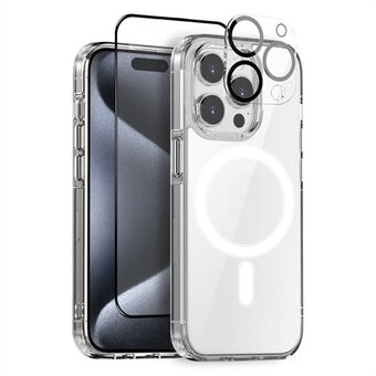 NORTHJO Voor iPhone 15 Pro Max Transparante Telefoonhoes met Gehard Glas Screen Film + Lensbeschermer, Compatibel met MagSafe