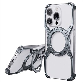 Voor iPhone 15 Pro Max / 14 Pro Max / 13 Pro Max geval Kickstand Frameless Aluminium Legering Bumper Telefoonhoes