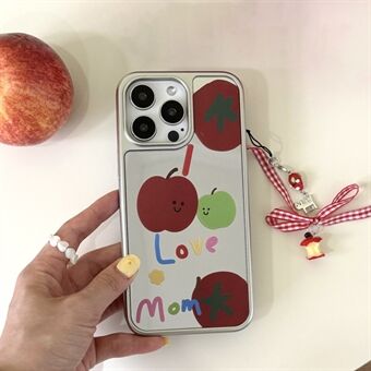 Voor iPhone 15 Pro Max TPU+Acryl Case met Strap Elektrogeplateerd Spiegel Letter Fruit Patroon Telefoonhoesje