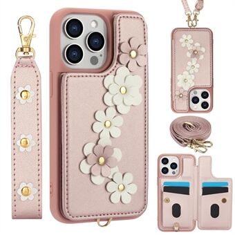 SY-001 Voor iPhone 15 Pro Max Hoesje Leren Cover met Handriem + Schouderriem