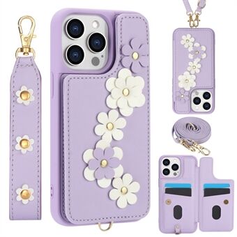 SY-001 Voor iPhone 15 Pro Max Hoesje Lederen Achterkant Telefoonhoesje met Handriem + Schouderriem