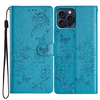 Voor iPhone 15 Pro Max Stand Hoes Vlinder Bloemenprint Leren Telefoonhoesje met Portemonnee