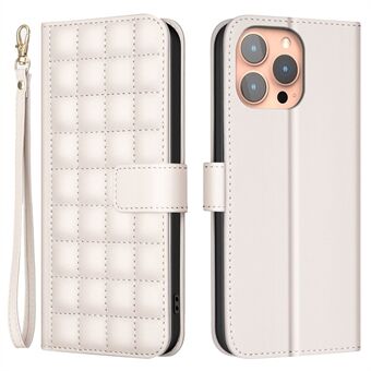 BINFEN KLEUR BF34 voor iPhone 15 Pro Max Hoes Vierkant Grid Leren Hoesje met 3 Kaartsleuven