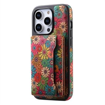 D16 Voor iPhone 15 Pro Max Magnetische Hoes Afneembare Kaarttas Bloemen Leren Achterkant