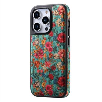 A12 Hoes voor iPhone 15 Pro Max Compatibel met MagSafe Bloemenprint PU Lederen Achterkant telefoonhoesje