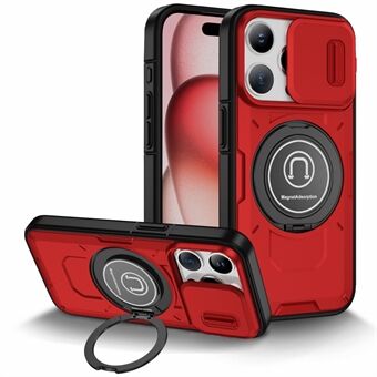 Voor iPhone 15 Pro Max Hoes TPU+PC Ring Kickstand Telefoonhoesje met Schuifbare Lensbescherming