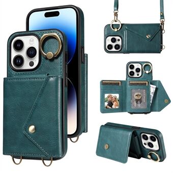 002 Voor iPhone 15 Pro Max Hoes PU Leren Kaarthouder Crossbody Strap Telefoonhoesje