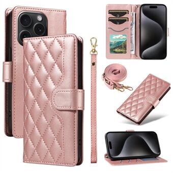 Voor iPhone 15 Pro Max Crossbody Hoes Stand Gewatteerde Lederen Beschermende Telefoonhoes