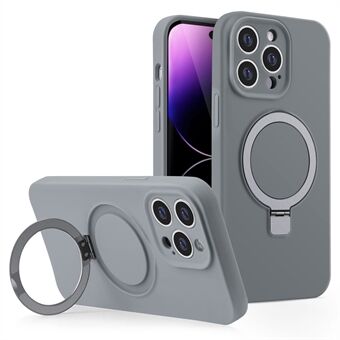 Voor iPhone 15 Pro Max Magnetische Hoes Vloeibare Siliconen Telefoonhoes Ring Magnetische Kickstand