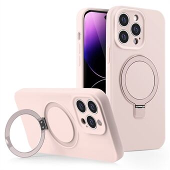 Voor iPhone 15 Pro Max Magnetische Case Vloeibare Silicone Telefoonhoes Ring Magnetische Kickstand