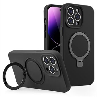 Voor iPhone 15 Pro Max Magnetische Hoes Vloeibare Siliconen Telefoonhoes Ring Magnetische Kickstand