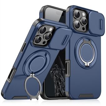 Voor iPhone 15 Pro Max Magnetische Telefoonhoes Schuifbare Lens Beschermingsring Standaard TPU+PC Hoes