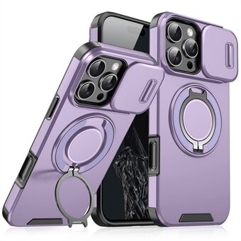 Voor iPhone 15 Pro Max Magnetische Telefoonhoes Glijdende Lensbeschermingsring Kickstand TPU+PC Hoes