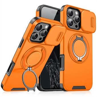 Voor iPhone 15 Pro Max Magnetische Telefoonhoes Schuiflensbeschermingsring Standaard TPU+PC Hoes