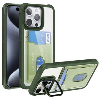 Voor iPhone 15 Pro Max Hoesje Kaartenhouder Acryl+TPU+PC Telefoonhoesje met Lensframe en Standaard