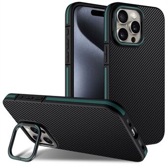 Voor iPhone 15 Pro Max Magnetische Hoes Carbon Fiber Textuur PC Kickstand TPU Telefoonhoesje