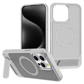 Voor iPhone 15 Pro Max Hoes Holle Warmteafvoer Achtercover Kickstand Compatibel met MagSafe