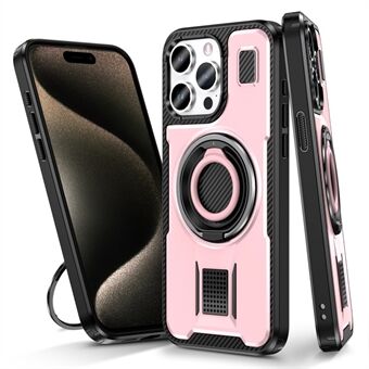 Voor iPhone 15 Pro Max Case TPU+PC Kickstand Telefoonhoes met Siliconen Vingerband