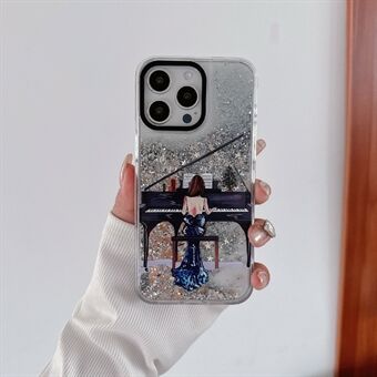 Voor iPhone 15 Pro Max hoes patroon print glitter pailletten kwikzand PC+TPU telefoonhoes