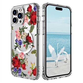 Voor iPhone 15 Pro Max Hoes Compatibel met MagSafe Bloemenpatroon Printen TPU+PC Telefoonhoesje