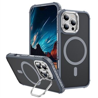 Voor iPhone 15 Pro Max Hoes met Lens Kickstand Matte Achterkant Compatibel met MagSafe