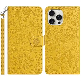 Voor iPhone 15 Pro Max Hoesje Bloemenprint Lederen Flip Portemonnee Telefoonhoes met Polsbandje