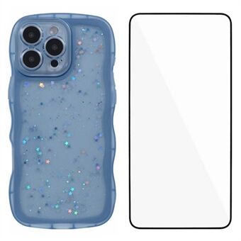 WANLONFENG JWT-serie voor iPhone 15 Pro Max TPU-hoes Epoxy Telefoonhoes Met Golvende Rand en Gehard Glas