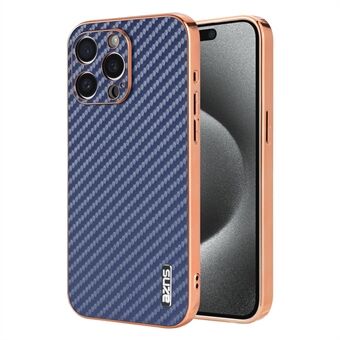 AZNS Voor iPhone 15 Pro Max Hoes Electroplating Carbon Fiber Texture PU+TPU Telefoonhoesje