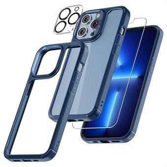 Voor iPhone 15 Pro Max Hoes PC+TPU Transparante Telefoonhoes met 2 Screen Protectors + 2 Cameralens Beschermers