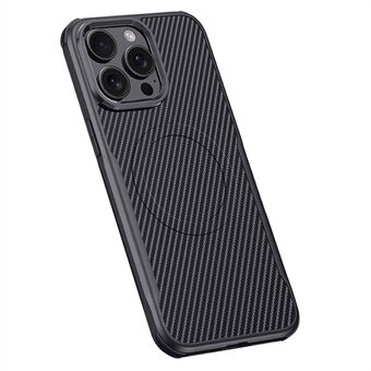 Voor iPhone 15 Pro Max Hoesje Compatibel met MagSafe Carbon Fiber Textuur Leren Gecoate PC+Siliconen Beschermhoes