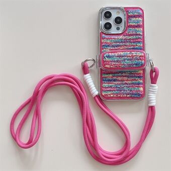 Voor iPhone 15 Pro Max Hoes Furry Zachte TPU Electroplating Telefoonhoesje met Crossbody Lanyard Achter Clip