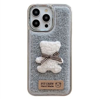 Voor iPhone 15 Pro Max Hoesje Schattige 3D Beer Handdoek Vilt Textuur TPU Electroplating Telefoonhoes