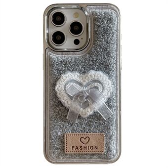 Voor iPhone 15 Pro Max Hoes 3D Kant Hart Handdoek Vilt Textuur TPU Vergulde Telefoonhoes