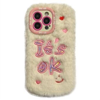 KJS-006 Voor iPhone 15 Pro Max Hoes Het IS OK Lens Kickstand TPU Pluche Bont Telefoonhoesje