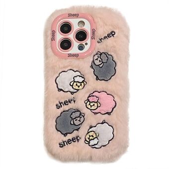 KJS-007 Voor iPhone 15 Pro Max Hoes Geborduurde Schapenlens Kickstand TPU Pluche Donzig Telefoonhoesje
